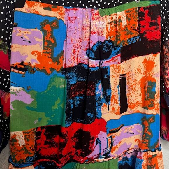 Caleoas Black Fiesta Floral Embroidered Bohemian Hippie Ruffle Blouse - Medium - Picture 14 of 16